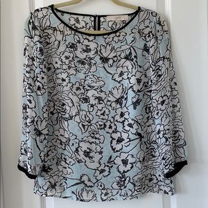 LOFT Floral Print Polyester Sheer Blouse Size Small Petite